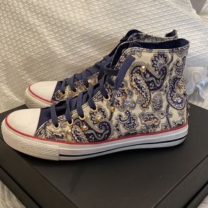 Italian High Top Canvas Paisley Print Sneaker with gold studded accents size 41